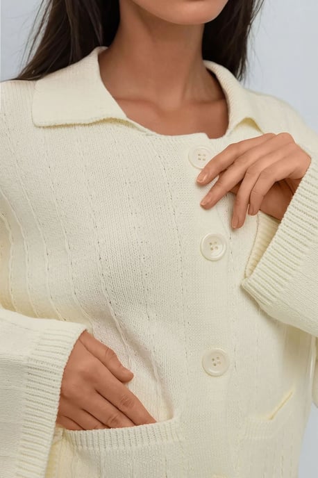 Texturerad stickad cardigan med knappar - Image 3