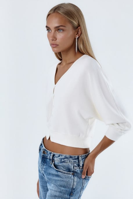 V-ringad Ribbad Crop Cardigan - Image 2