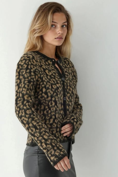 Avslappnad passform leopardmönstrad stickad kofta - Image 2