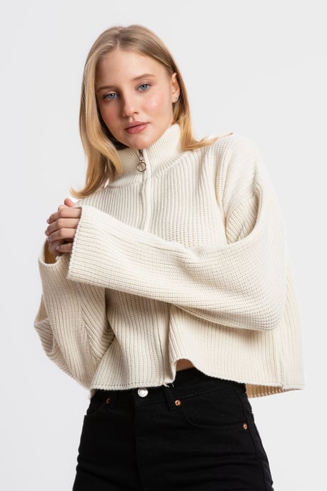 Dragkedja Avslappnad Passform Stickad Cardigan - Image 1