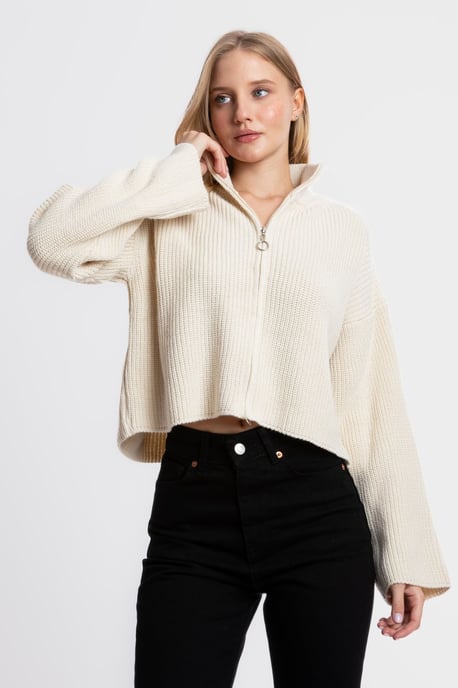 Dragkedja Avslappnad Passform Stickad Cardigan - Image 3