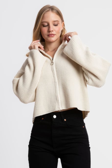Dragkedja Avslappnad Passform Stickad Cardigan - Image 4