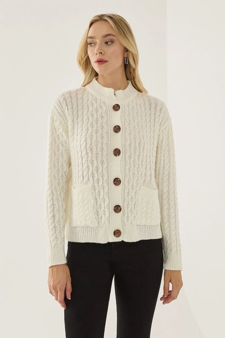 Textured Knitwear Cardigan with Buttons - Image 1