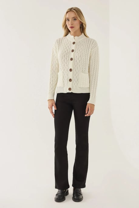 Textured Knitwear Cardigan with Buttons - Image 3