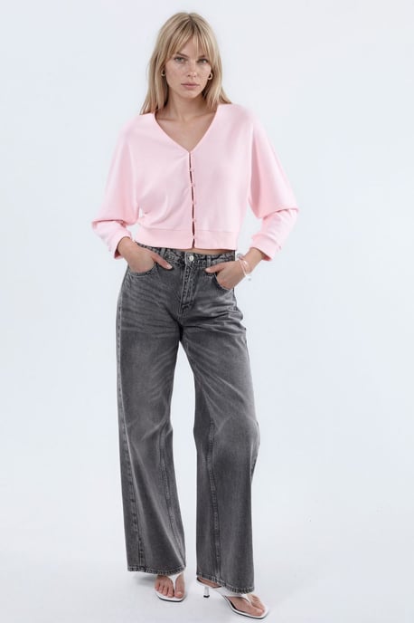 V-ringad ribbad kort cardigan - Image 3