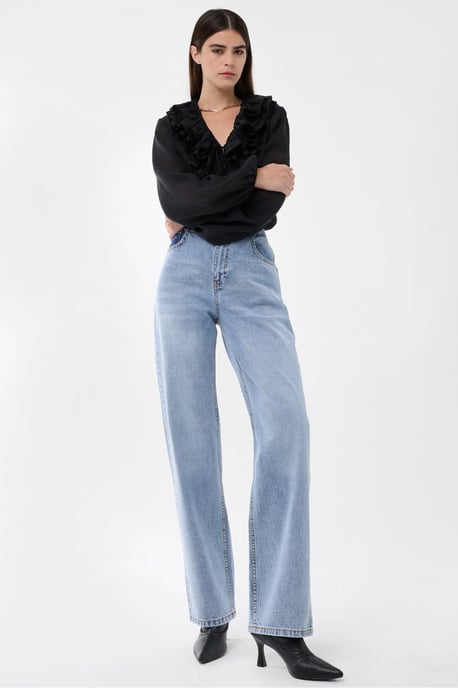 High-Waist Straight-Leg Washed Pants - Image 1