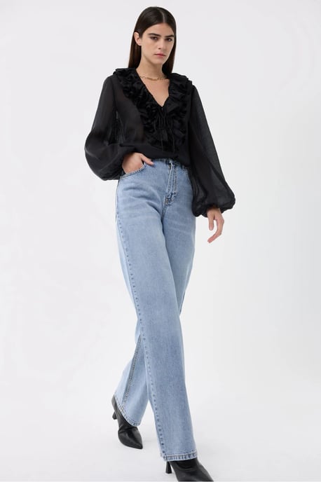 High-Waist Straight-Leg Washed Pants - Image 2