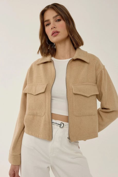 Zippered Jacket with Shirt Collar - Image 1