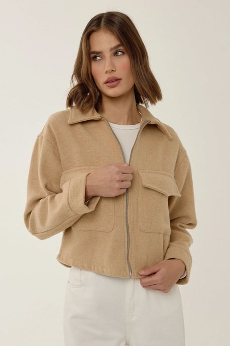 Zippered Jacket with Shirt Collar - Image 3