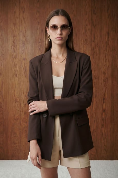 Women's Long Crepe Blazer Jacket - Image 3