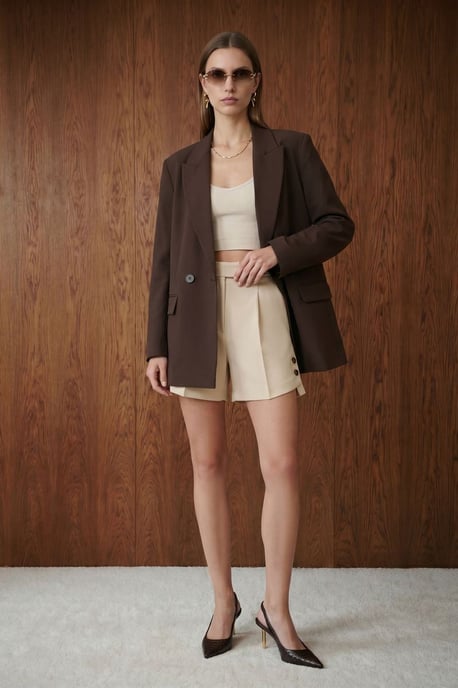 Women's Long Crepe Blazer Jacket - Image 4