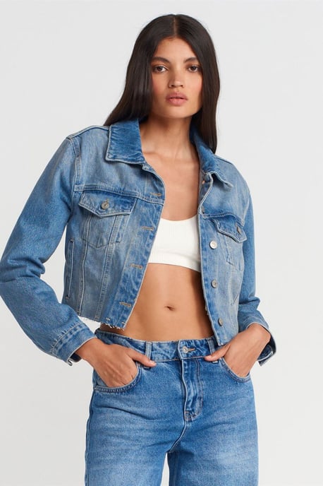 Women’s Cropped Denim Jacket - Image 1