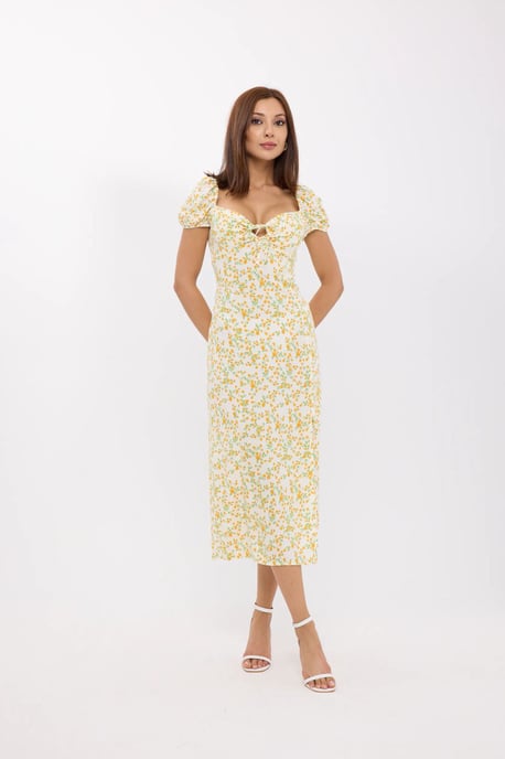 Floral Off Shoulder Side Slit Midi Dress - Image 1