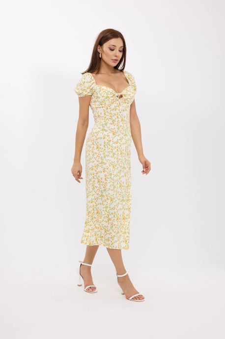 Floral Off Shoulder Side Slit Midi Dress - Image 3