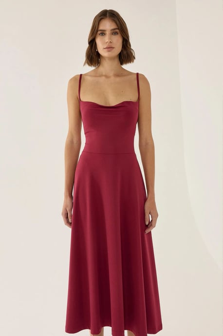 A-Line Sleeveless Midi Dress with Cowl Neck - Image 2