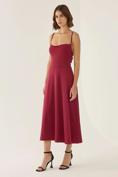 A-Line Sleeveless Midi Dress with Cowl Neck - Image 3