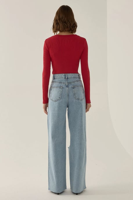 Ripped High Waist Wide Leg Denim Jeans - Image 4