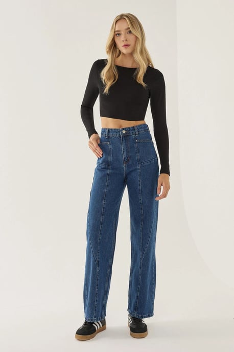 Wide Leg Jeans with Stitch Detail - Image 2