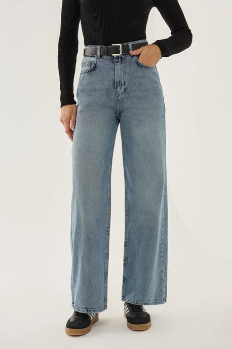 Washed Efecet Wide Leg Jeans - Image 3
