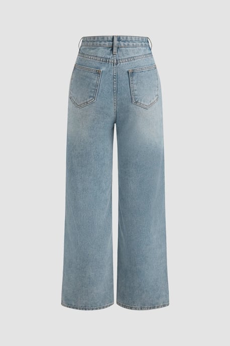 Washed Efecet Wide Leg Jeans - Image 4