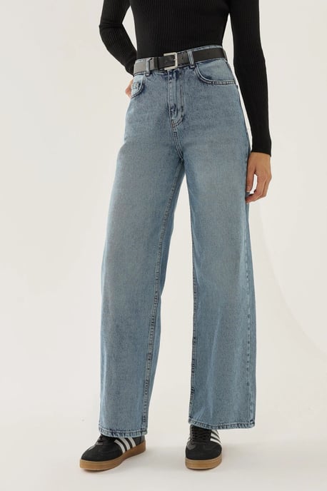 Washed Efecet Wide Leg Jeans - Image 5