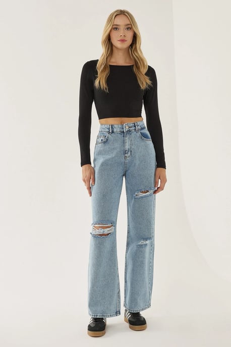 Destroyed Wide Leg Jeans - Image 3