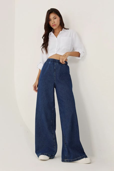 Elastic Waist Wide Leg Jeans - Image 1