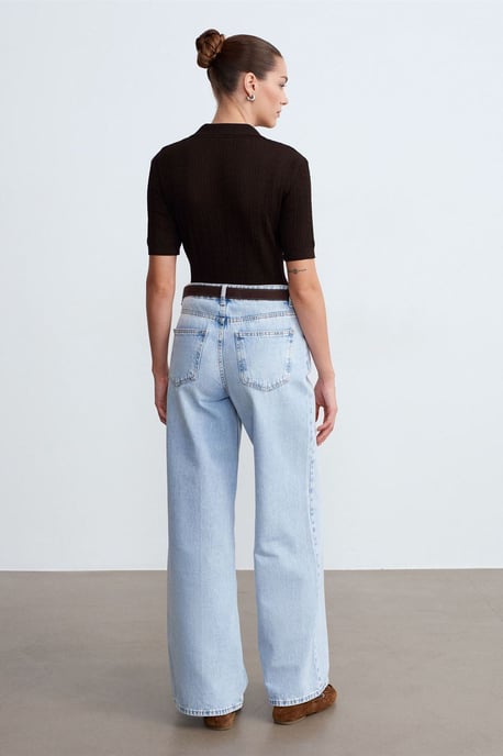 High Waist Wide Leg Cotton Denim Jeans - Image 2