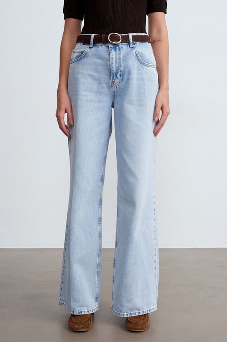 High Waist Wide Leg Cotton Denim Jeans - Image 3