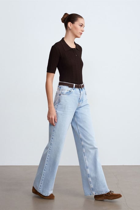 High Waist Wide Leg Cotton Denim Jeans - Image 4