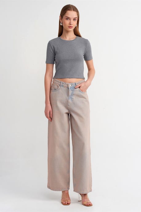 Högmidjade vida jeans i bomull - Image 1