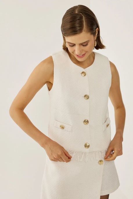 Button Detailed Tweed Vest - Image 3