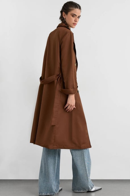 Double-Breasted Belted Long Trench Coat - Image 2