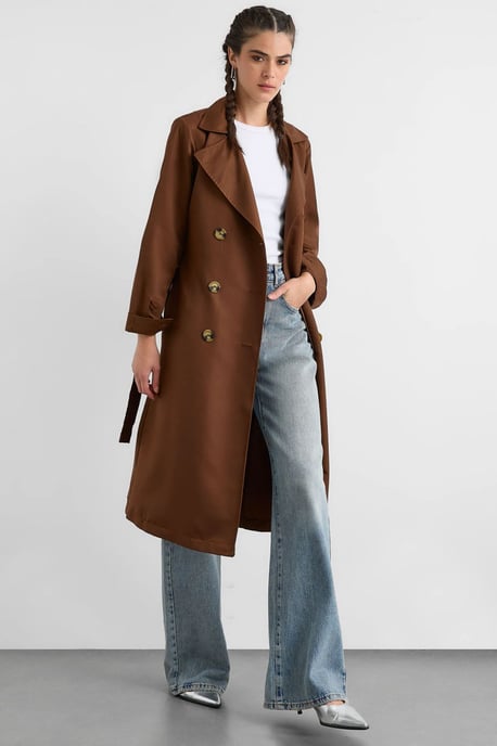 Double-Breasted Belted Long Trench Coat - Image 3