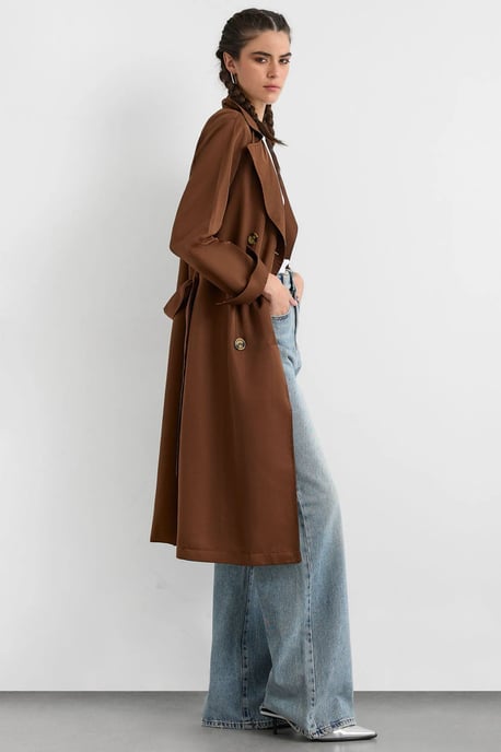Double-Breasted Belted Long Trench Coat - Image 4