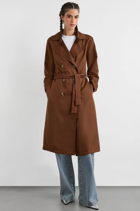 Double-Breasted Belted Long Trench Coat - Image 5