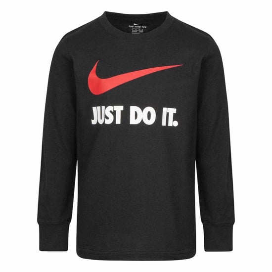 Nike Kinder-T-shirt met lange mouwen en 'Just Do It'-swoosh (Zwart) - Image 1