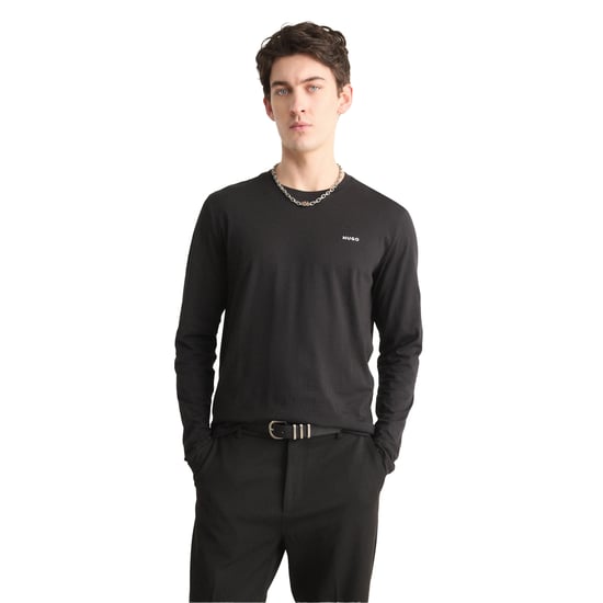 Hugo Heren Derol Katoen T-shirt met lange mouwen (Zwart) - Image 1