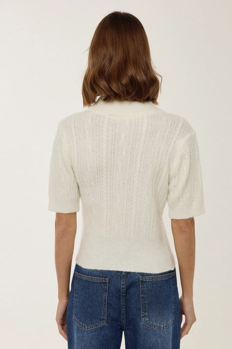 Short Sleeve Half Turtleneck Hair Braid Knit Sweater - Image 3