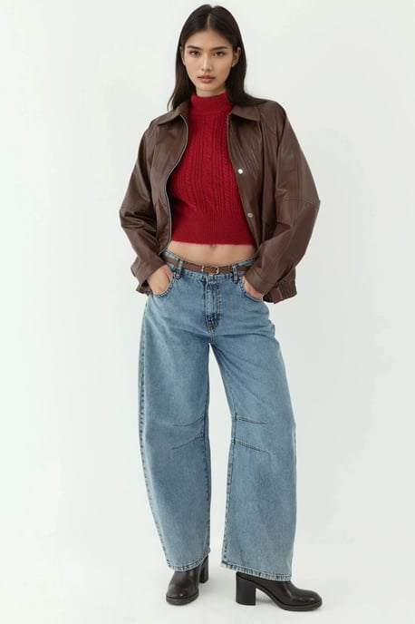 Short Sleeve Half Turtleneck Hair Braid Knit Sweater - Image 5