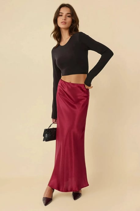 Bias Klippt Maxi Satin Kjol - Image 1