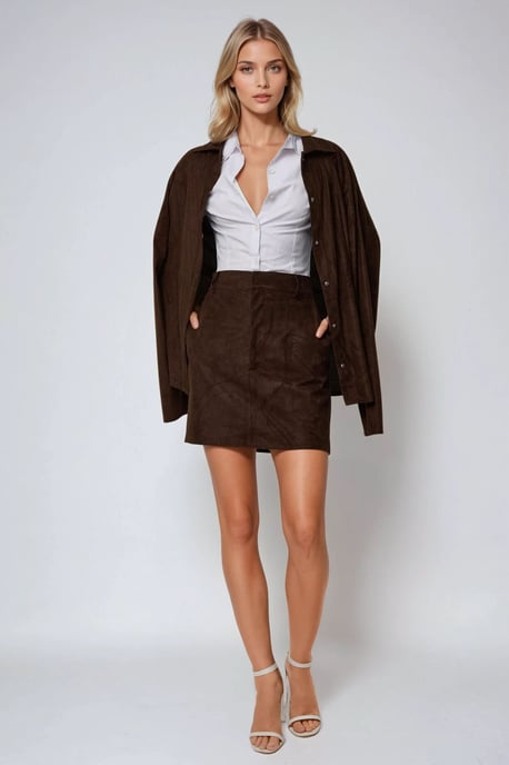High Waist Faux Suede Mini Skirt - Image 3
