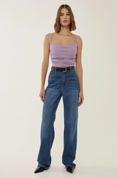 Asymmetrisk Glitterstickad Crop Top - Image 2