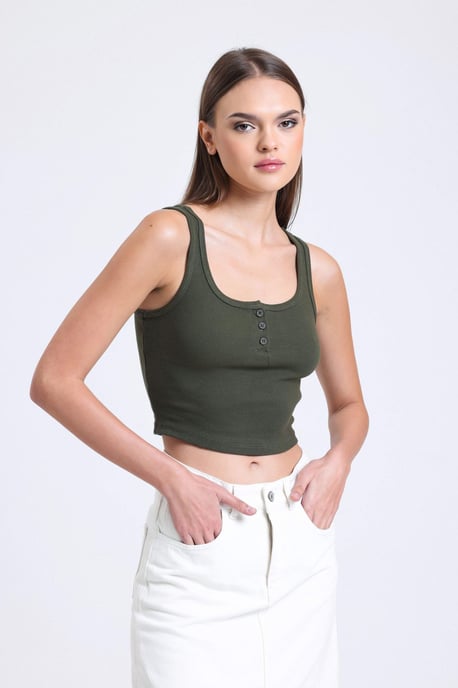 Ribbad tanktop med fyrkantig hals och knappar - Image 1
