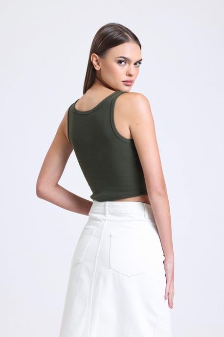 Ribbad tanktop med fyrkantig hals och knappar - Image 2