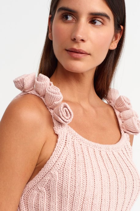 Skop Nack Strikkad Ribbad Ärmeless Topp med Blomdekoration - Image 4