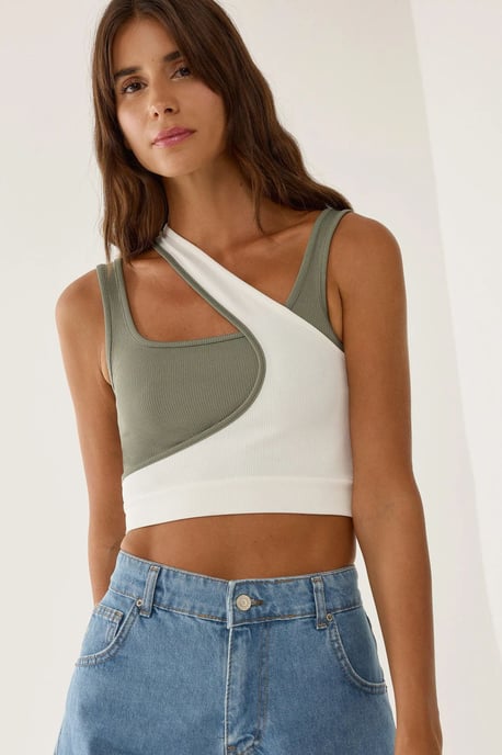 Kontrast Asymmetrisk Krage Tanktop - Image 1