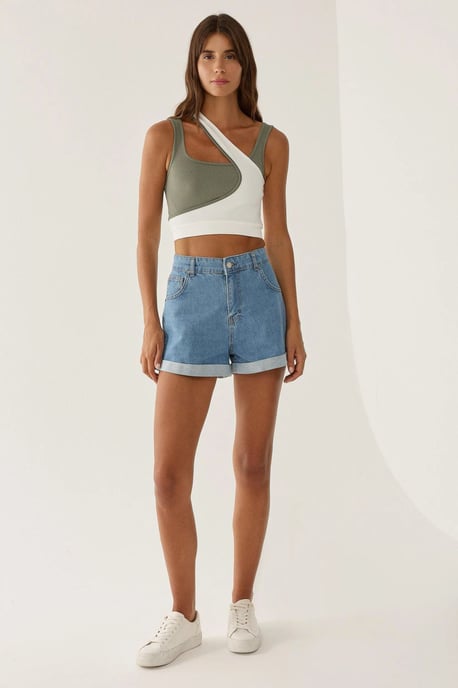 Kontrast Asymmetrisk Krage Tanktop - Image 3