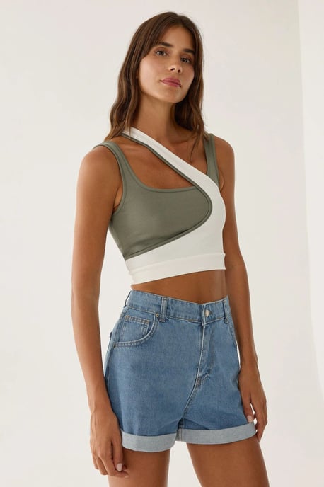 Kontrast Asymmetrisk Krage Tanktop - Image 4