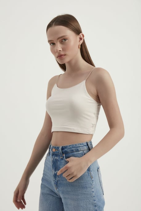 Spaghettibands Bas Cropped Cami Topp - Image 4